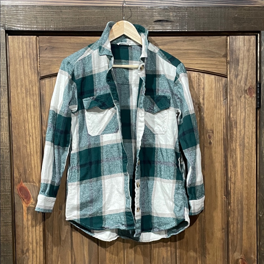beachlunchlounge Green and White Plaid Jacket